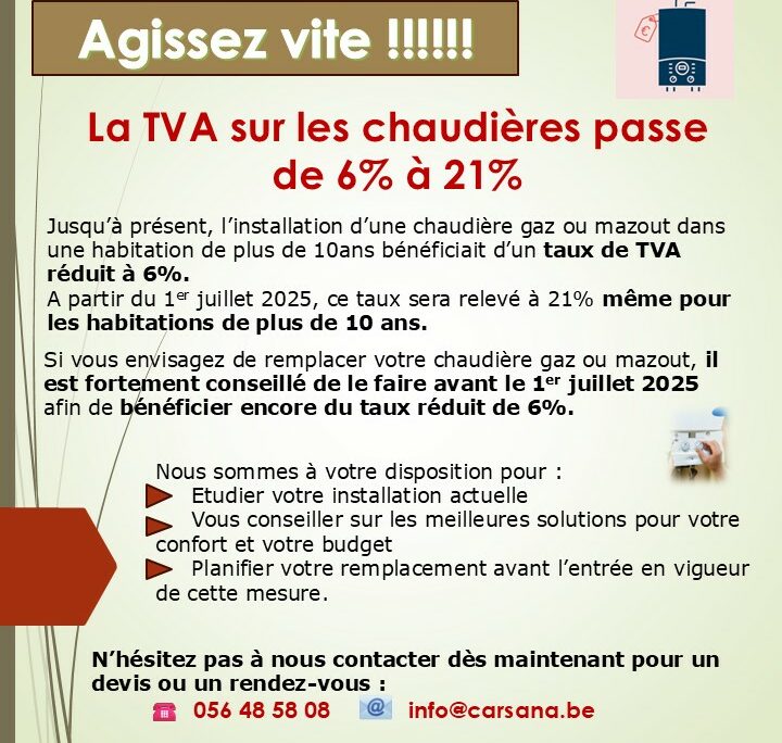 Tva chaudière 6 à 21%